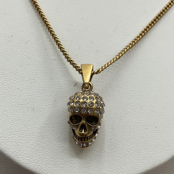 Gold Skull Pendant Necklace - Picture 2 of 5